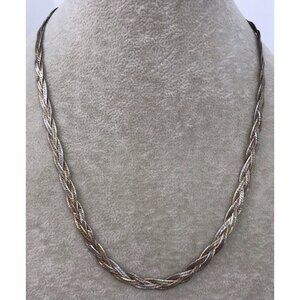 925 Silver Tricolor Braided Herringbone Italy Necklace 9.84g 18.25” Long